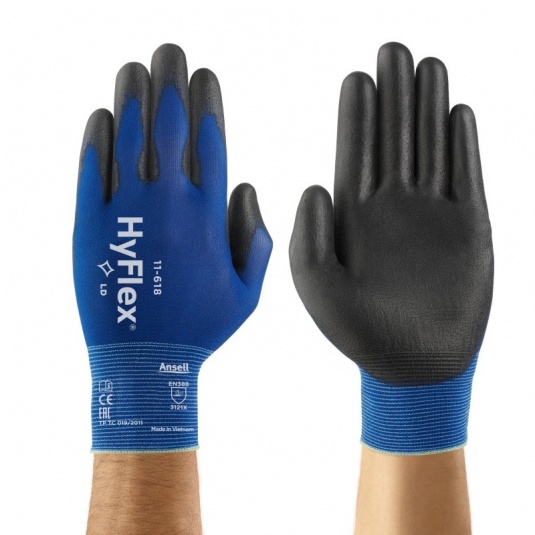 Ansell HyFlex 11-618 Light PU-Coated Black/Blue Gloves